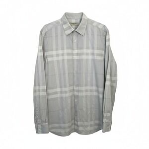 Burberry London Shirt Mens 15.5 39 Grey White Mega Check Tailored Long Sleeve